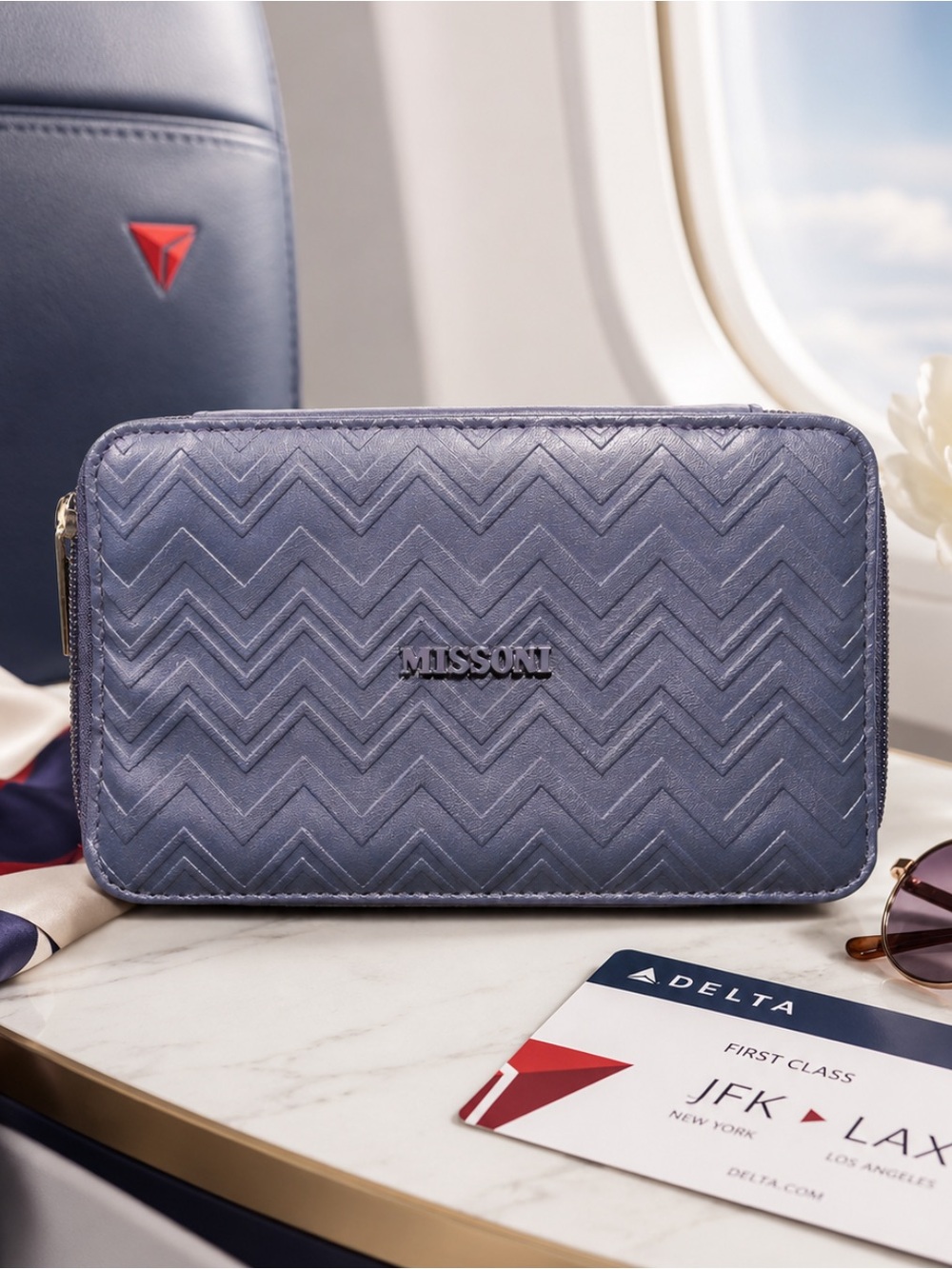 Missoni x Delta Airlines Navy Chevron Travel Amenity Pouch